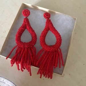 Red beaded drop earrings